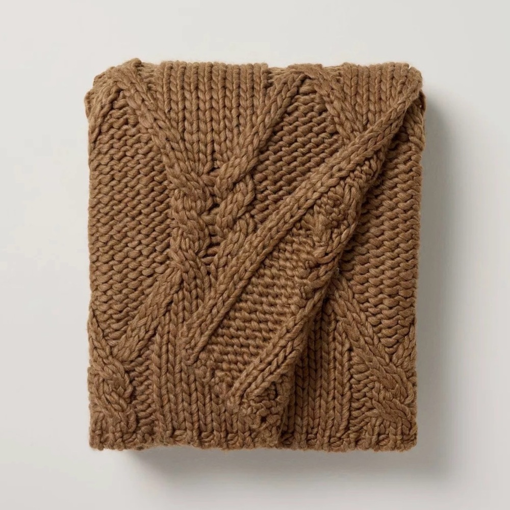 Hearth & Hand Magnolia Cable Solid Rib Stripe‎ Knit Throw Blanket Brown Chunky